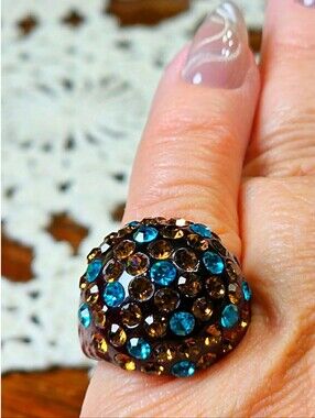 Rhinestone Encrusted Acrylic Dome Ring Size 7